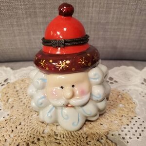 Santa cup container, hat lid, bronze rim